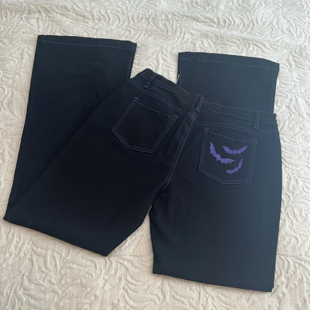 The Grave Girls Dolls Kill lace up embroidered bat jeans XL